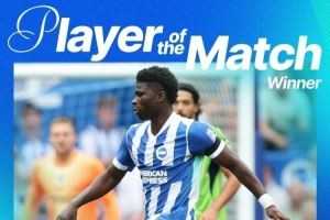 3次拦截全场最高，巴莱巴当选布莱顿1-1富勒姆一役队内最佳